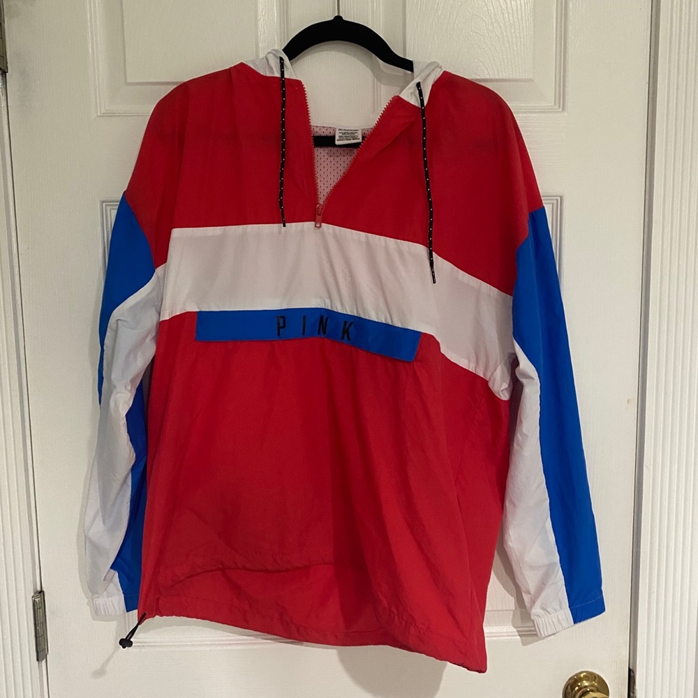 PINK windbreaker with hood and zipper pouch